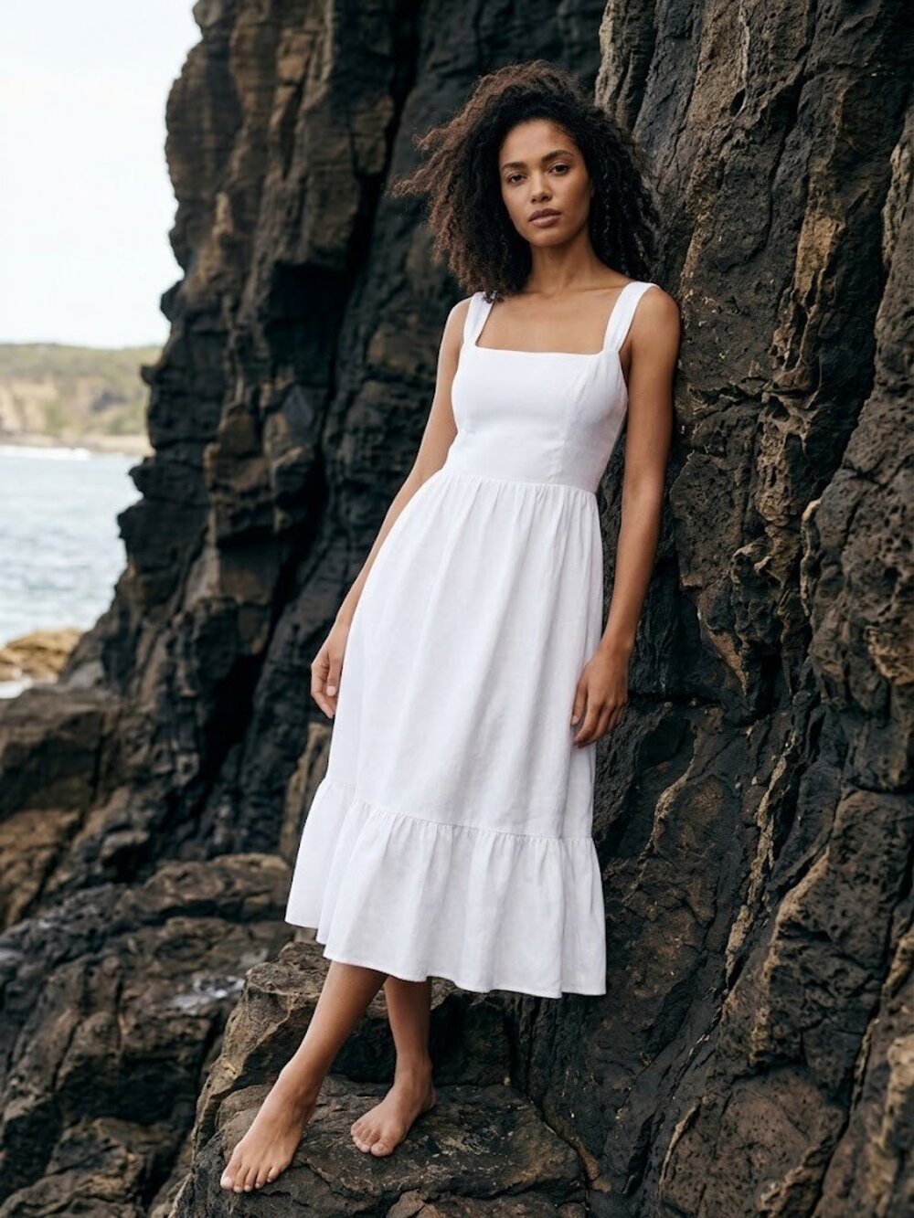 NWT Reformation Bucatini in White Linen Sleeveless Tank Tiered Dress 10